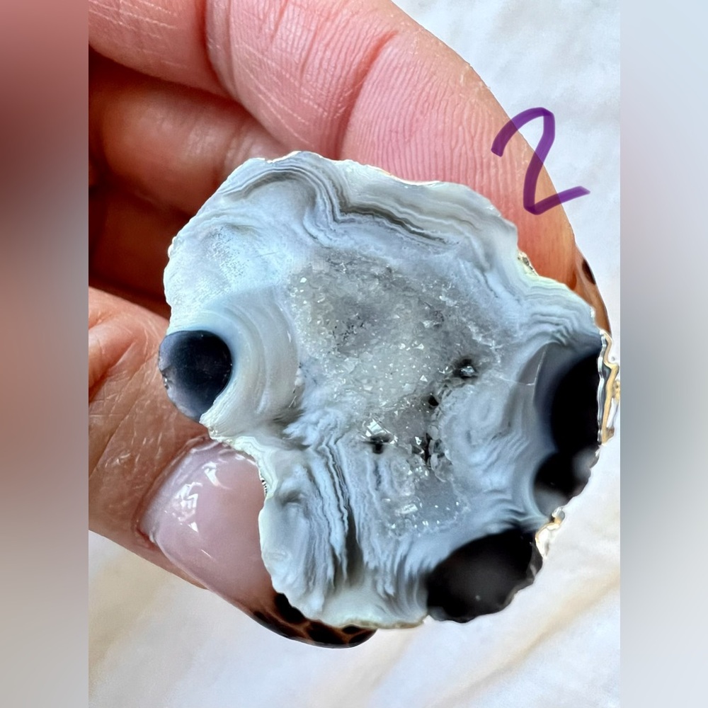 925 Micro Quartz Crystals in Geode Agate Ring 6 7 8 - Picture 6 of 16